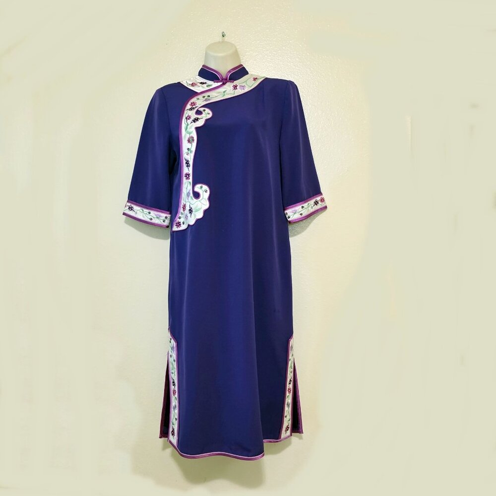 Women's HF Silk Embroidered Floral Purple Dress Sz M